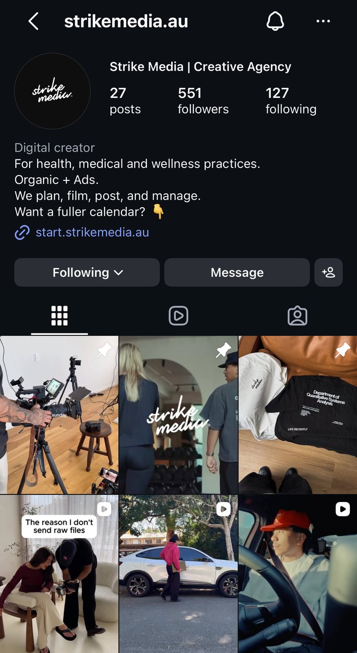 Strike Media's Instagram profile, @strikemedia.au